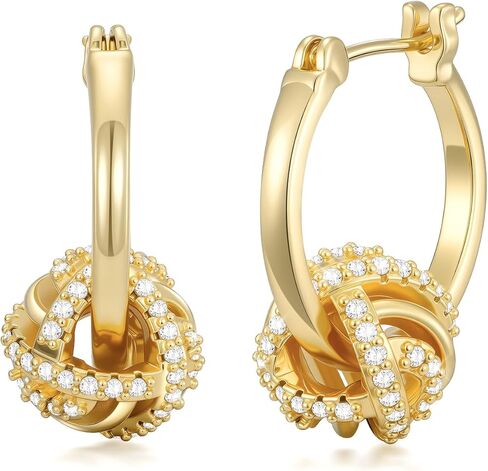 14K Gold Plated Hoop Earrings for Women Gold Plated Earrings for Women Gold Knot Earring for Womens Hoops Hypoallergenic Rotating Love Knot Design Dainty Dangle Drop Earring in Kuwait