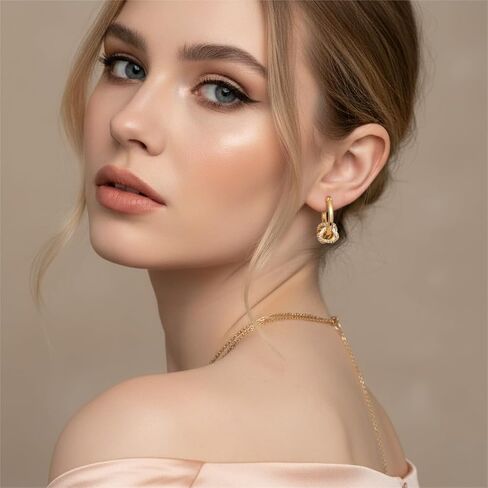 14K Gold Plated Hoop Earrings for Women Gold Plated Earrings for Women Gold Knot Earring for Womens Hoops Hypoallergenic Rotating Love Knot Design Dainty Dangle Drop Earring in Kuwait