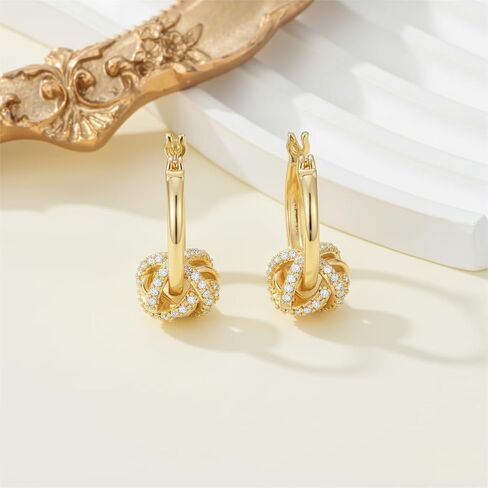 14K Gold Plated Hoop Earrings for Women Gold Plated Earrings for Women Gold Knot Earring for Womens Hoops Hypoallergenic Rotating Love Knot Design Dainty Dangle Drop Earring in Kuwait