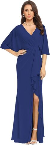 Mermaid Chiffon Bridesmaid Dresses with Silt for Wedding 1/2 Sleeves V Neck Empire Waist Formal Evening Party Gowns in Saudi Arabia