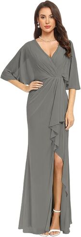 Mermaid Chiffon Bridesmaid Dresses with Silt for Wedding 1/2 Sleeves V Neck Empire Waist Formal Evening Party Gowns in Saudi Arabia