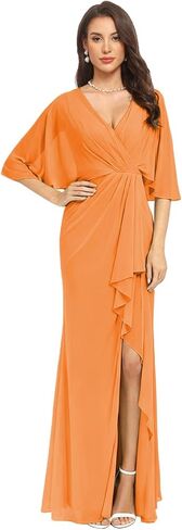 Mermaid Chiffon Bridesmaid Dresses with Silt for Wedding 1/2 Sleeves V Neck Empire Waist Formal Evening Party Gowns in Saudi Arabia