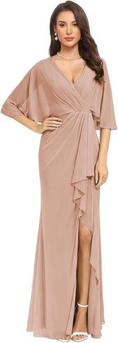 Mermaid Chiffon Bridesmaid Dresses with Silt for Wedding 1/2 Sleeves V Neck Empire Waist Formal Evening Party Gowns in Saudi Arabia