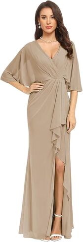 Mermaid Chiffon Bridesmaid Dresses with Silt for Wedding 1/2 Sleeves V Neck Empire Waist Formal Evening Party Gowns in Saudi Arabia