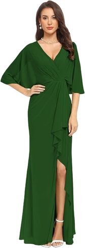Mermaid Chiffon Bridesmaid Dresses with Silt for Wedding 1/2 Sleeves V Neck Empire Waist Formal Evening Party Gowns in Saudi Arabia