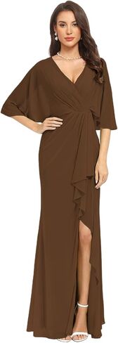 Mermaid Chiffon Bridesmaid Dresses with Silt for Wedding 1/2 Sleeves V Neck Empire Waist Formal Evening Party Gowns in Saudi Arabia