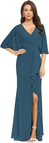 Mermaid Chiffon Bridesmaid Dresses with Silt for Wedding 1/2 Sleeves V Neck Empire Waist Formal Evening Party Gowns in Saudi Arabia