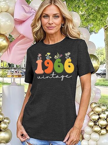 Women 60th Birthday Shirt Vintage 1966 Tshirt Sixty Bday Gift Casual Birthday Apparel Flower Graphic Short Sleeves Tee in Saudi Arabia