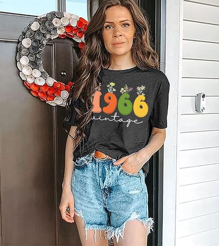 Women 60th Birthday Shirt Vintage 1966 Tshirt Sixty Bday Gift Casual Birthday Apparel Flower Graphic Short Sleeves Tee in Saudi Arabia