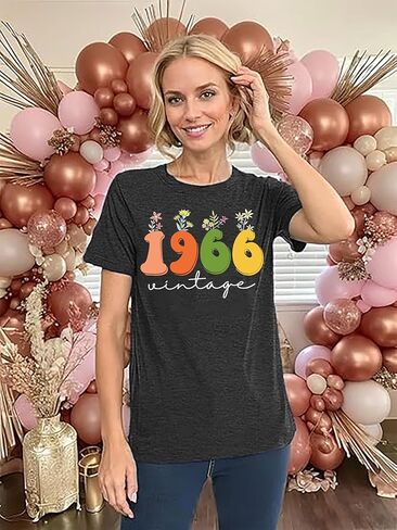 Women 60th Birthday Shirt Vintage 1966 Tshirt Sixty Bday Gift Casual Birthday Apparel Flower Graphic Short Sleeves Tee in Saudi Arabia