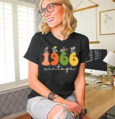 Women 60th Birthday Shirt Vintage 1966 Tshirt Sixty Bday Gift Casual Birthday Apparel Flower Graphic Short Sleeves Tee in Saudi Arabia
