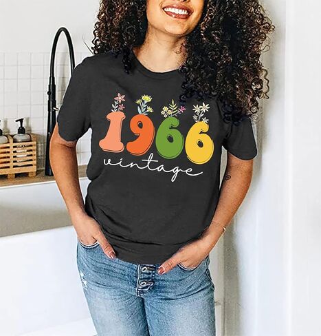 Women 60th Birthday Shirt Vintage 1966 Tshirt Sixty Bday Gift Casual Birthday Apparel Flower Graphic Short Sleeves Tee in Saudi Arabia