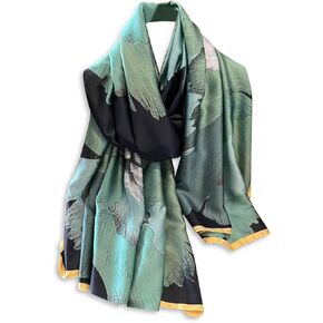Silk Scarf Women Floral leaf print Fashion Elegant Style Long Scarf Soft Warm Shawl Wrap Sunscreen Shawl All Season in Kuwait