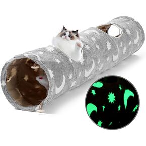 يتوهج أنبوب سرير كبير للقطط الداخلية للقطط الداخلية في نفق القطط المظلم مع وسادة ولعب الكرة الفخم ألعاب الملعب لفترة أطول للكلاب جرو أرنب أرنب فريد أليف رمادي in Kuwait