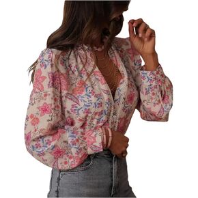 بلوزة SHENHE النسائية بأكمام طويلة وأزرار لأعلى ورقبة على شكل حرف V أنيقة كاجوال أنيقة للعمل in Saudi Arabia