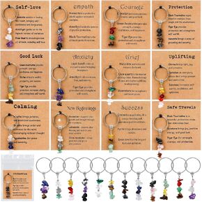 12 Sets Crystals Keychain Gift for New Beginnings Bulk Healing Gemstone Keychain New Beginnings Good Luck Gifts for Coworker Anxiety Relief Keychain for Women Retirement Graduation in Kuwait