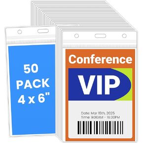 50 حزمة حامل شارة واضحة ، 3.26x 5.28/3x4 بوصة/2.25 "× 3.5" حامل بطاقة هوية البلاستيك اسم العلامة العمودي الكبير حاملي شارة مقاومة للماء للحصول in Kuwait