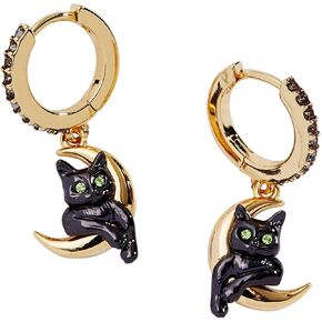 Alex and Ani Celestial Cat Huggie Earring - Whimsical Jewelry for Women, Black Cat Charm on Golden Crescent Moon, Two-Tone Nickle-Free, Ideal gift for Women in Saudi Arabia