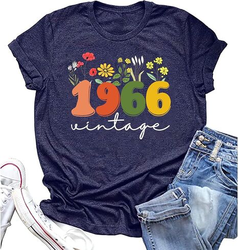 Women 60th Birthday Shirt Vintage 1966 Tshirt Sixty Bday Gift Casual Birthday Apparel Flower Graphic Short Sleeves Tee in Saudi Arabia