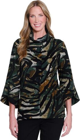 Ali Miles womens Printed Knit Button Front Jacket Bell Sleeve Cuffs in Saudi Arabia