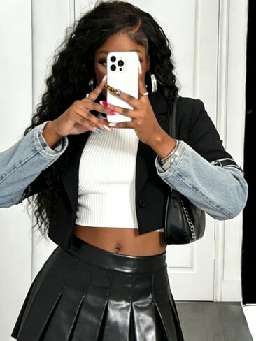 جاكيت Nihsatin نسائي قصير من قماش الدنيم المتباين للحفلات والسهرات in Kuwait