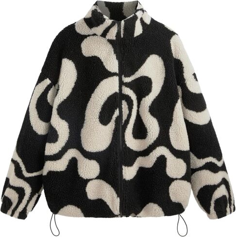 CIDER Fleece Women Zip Up Printed Oversized Coat Winter Jackets for Women Warm Outerwear Fuzzy Jacket in Saudi Arabia