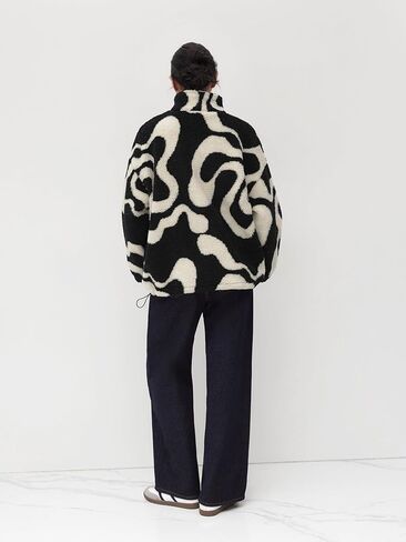 معطف شتوي كبير الحجم مطبوع بسحّاب للنساء من CIDER Fleece للنساء، ملابس خارجية دافئة، سترة غامضة in Kuwait