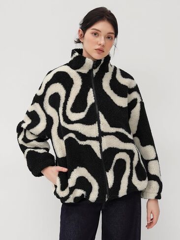 معطف شتوي كبير الحجم مطبوع بسحّاب للنساء من CIDER Fleece للنساء، ملابس خارجية دافئة، سترة غامضة in Kuwait