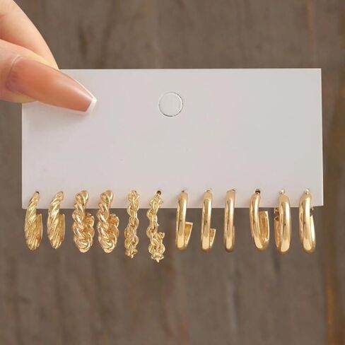 Women's Gold Earring Set - Metal Hoop & Square Geometric Design Multiple Styles Jewelry in Saudi Arabia