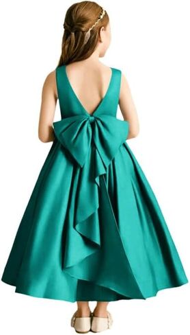 Satin Flower Girl Dresses for Wedding Ruffle Formal Princess Pageant Party Gown with Bow in Saudi Arabia