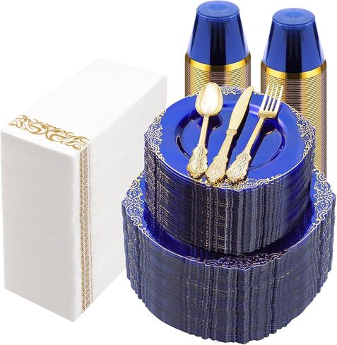 175PCS Clear Purple Plastic Plates for 25 Guests, Disposable Plates with Gold Trim include 25 Dinner Plates, 25 Dessert Plates, 75 Gold Silverware, 25 Cups, 25 Napkins for Party, Wedding in Saudi Arabia
