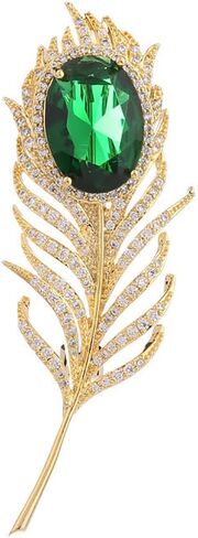14K Gold Feather Brooch Pin with Moissanite Inlay - Elegant Coat and Suit Accessory for Women, Fashionable Business Attire Enhancement in Saudi Arabia