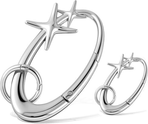 Silver Star Carabiner Keychain Key Ring, 2Pcs Fashion Shiny Chrome Alloy Cool Carabiner for Car Key Chain Purse Backpack Handbag Bag Charms Accessory for Men Women (Small & Extra-Large) in Saudi Arabia