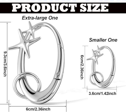 Silver Star Carabiner Keychain Key Ring, 2Pcs Fashion Shiny Chrome Alloy Cool Carabiner for Car Key Chain Purse Backpack Handbag Bag Charms Accessory for Men Women (Small & Extra-Large) in Saudi Arabia