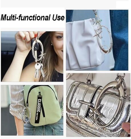 Silver Star Carabiner Keychain Key Ring, 2Pcs Fashion Shiny Chrome Alloy Cool Carabiner for Car Key Chain Purse Backpack Handbag Bag Charms Accessory for Men Women (Small & Extra-Large) in Saudi Arabia