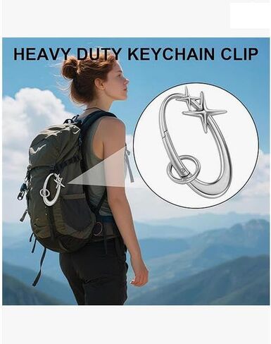 Silver Star Carabiner Keychain Key Ring, 2Pcs Fashion Shiny Chrome Alloy Cool Carabiner for Car Key Chain Purse Backpack Handbag Bag Charms Accessory for Men Women (Small & Extra-Large) in Saudi Arabia