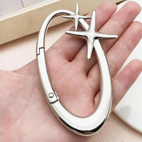 Silver Star Carabiner Keychain Key Ring, 2Pcs Fashion Shiny Chrome Alloy Cool Carabiner for Car Key Chain Purse Backpack Handbag Bag Charms Accessory for Men Women (Small & Extra-Large) in Saudi Arabia