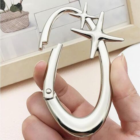 Silver Star Carabiner Keychain Key Ring, 2Pcs Fashion Shiny Chrome Alloy Cool Carabiner for Car Key Chain Purse Backpack Handbag Bag Charms Accessory for Men Women (Small & Extra-Large) in Saudi Arabia