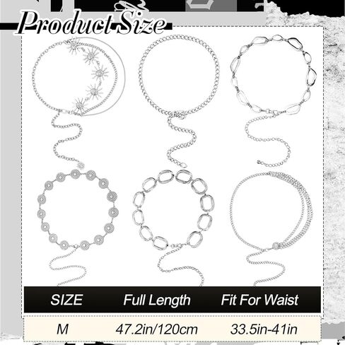 6 Pcs Gold Silver Waist Chain Belt for Women Multi Layer Sun Metal Adjustable Body Belly Chain for Jean Dress in Saudi Arabia