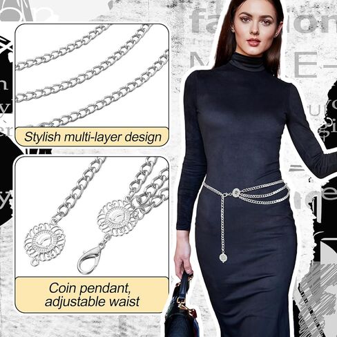 6 Pcs Gold Silver Waist Chain Belt for Women Multi Layer Sun Metal Adjustable Body Belly Chain for Jean Dress in Saudi Arabia