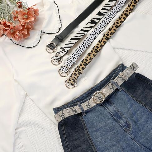 Women's Animals Waist Belts, Leopard Zebra Cow Snake Faux Leather Round Gold Buckle for Jeans Pants Dresses in Saudi Arabia