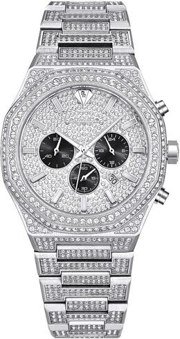 PIERRE RICHARDSON PR5891 Men’s Watch – Silver Stainless Steel - Full Diamond Concept, Quartz, Sapphire Crystal, 41mm, 5ATM in Saudi Arabia