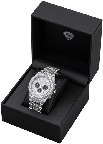 PIERRE RICHARDSON PR5891 Men’s Watch – Silver Stainless Steel - Full Diamond Concept, Quartz, Sapphire Crystal, 41mm, 5ATM in Saudi Arabia