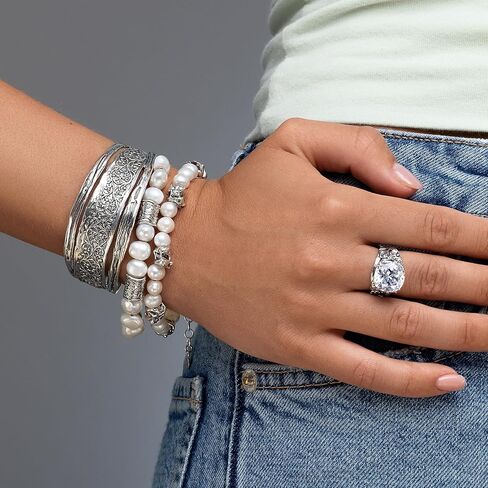 JEAN RACHEL JEWELRY سوار من الفضة الإسترليني عيار 925 بتصميم زهور قابل للتعديل، تصميم طبيعي، مظهر كاجوال وأنيق، النيكل المضاد للحساسية وخالي من الرصاص، مجموعة المصممين الحرفيين اليدوية in Saudi Arabia