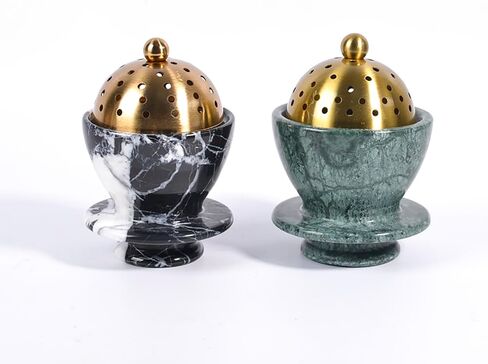 مبخرة من الرخام الطبيعي مع لمسات نحاسية، حامل متعدد الأغراض مقاس 5.32 بوصة × 3.94 بوصة للأقماع/العصي/المريمية، ديكور المنزل والاسترخاء (أسود وأبيض) in Saudi Arabia