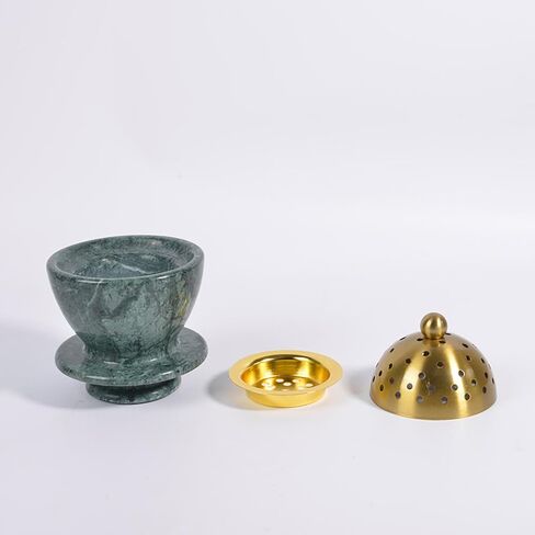 مبخرة من الرخام الطبيعي مع لمسات نحاسية، حامل متعدد الأغراض مقاس 5.32 بوصة × 3.94 بوصة للأقماع/العصي/المريمية، ديكور المنزل والاسترخاء (أسود وأبيض) in Saudi Arabia