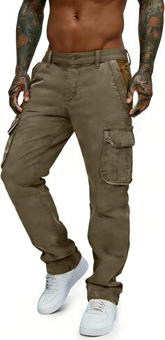 Men's Casual Cargo Pants Fashion Slim Fit Chino Work Pants with Multi Pockets Cotton Cargo Pants in Saudi Arabia