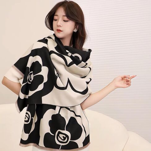 Silk Feeling Women Large Long Beach Scarf Shawl Check Style Sunscreen Shawls Wraps-Lightweight Floral Pattern in Saudi Arabia
