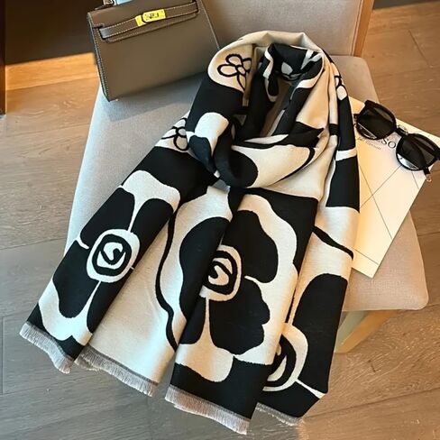 Silk Feeling Women Large Long Beach Scarf Shawl Check Style Sunscreen Shawls Wraps-Lightweight Floral Pattern in Saudi Arabia