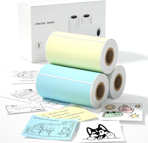 PRT S1 Thermal Sticker Paper - 55mm X 3.5m, 29mm Diameter, Kids Instant Camera Study Notes DIY Stickers Adhesive Labels iDPRT PRT HPRT 3 Rolls for Most Mini Thermal Printers L8, M02, M02S,T02... in Kuwait